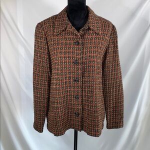 Vintage Alfred Dunner Womens Tweed Fall Blazer Jacket Size 14 Brown/Red/Black